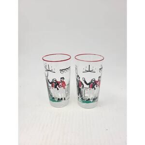 2 Vintage Pickwick Tumblers, Red Rim Highball Glasses, Libbey Gentleman Toasting